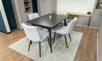 Set Masă Living Extensibilă DTM0101 Blat Ceramic Gri cu 4 Scaune DCM2001AF Bej 5