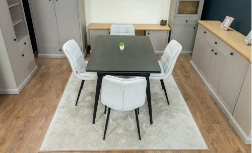 Set Masă Living Extensibilă DTM0101 Blat Ceramic Gri cu 4 Scaune DCM2001AF Bej