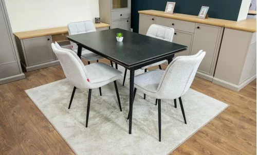 Set Masă Living Extensibilă DTM0101 Blat Ceramic Gri cu 4 Scaune DCM2001AF Bej