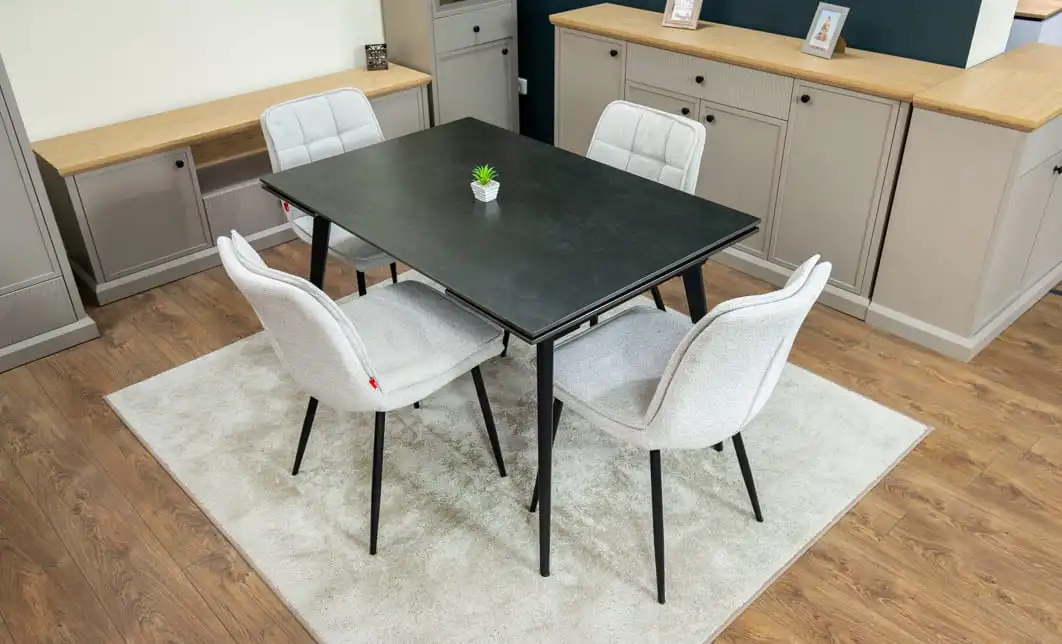 Set Masă Living Extensibilă DTM0101 Blat Ceramic Gri cu 4 Scaune DCM2001AF Bej 2