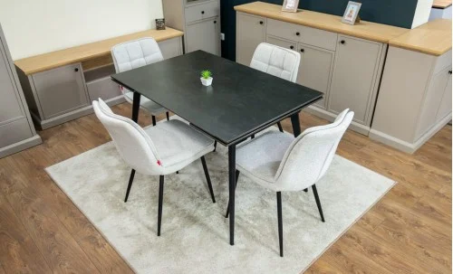 Set Masă Living Extensibilă DTM0101 Blat Ceramic Gri cu 4 Scaune DCM2001AF Bej