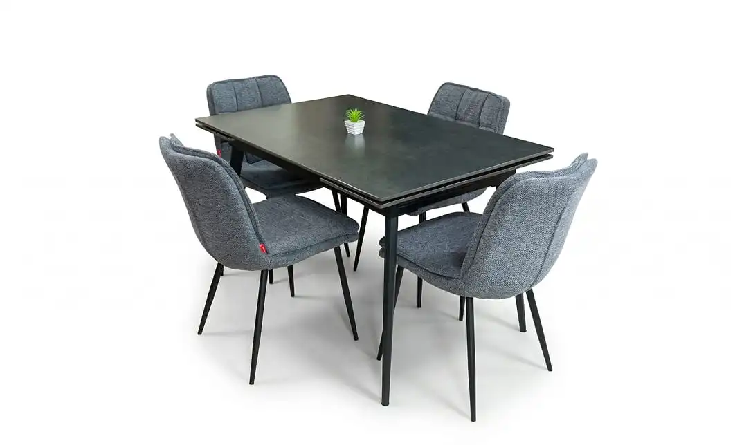 Set Masă Living Extensibilă DTM0101 Blat Ceramic Gri cu 4 Scaune DCM2001AF Gri 1