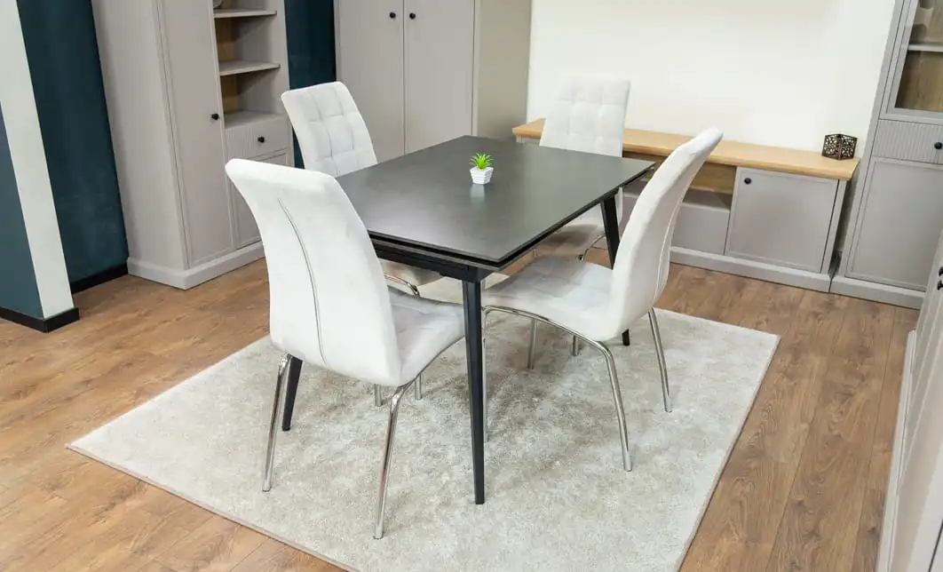 Set Masă Living Extensibilă DTM0101 Blat Ceramic Gri cu 4 Scaune Tapițate F630 Bej 5