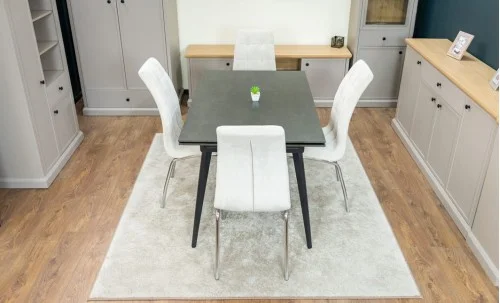 Set Masă Living Extensibilă DTM0101 Blat Ceramic Gri cu 4 Scaune Tapițate F630 Bej