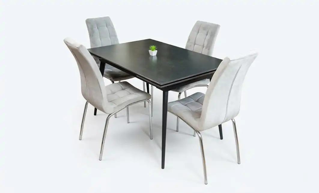 Set Masă Living Extensibilă DTM0101 Blat Ceramic Gri cu 4 Scaune Tapițate F630 Gri 1