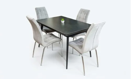 Set Masă Living Extensibilă DTM0101 Blat Ceramic Gri cu 4 Scaune Tapițate F630 Gri