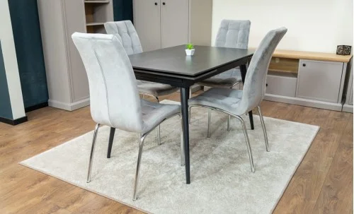 Set Masă Living Extensibilă DTM0101 Blat Ceramic Gri cu 4 Scaune Tapițate F630 Gri