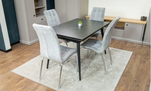 Set Masă Living Extensibilă DTM0101 Blat Ceramic Gri cu 4 Scaune Tapițate F630 Gri