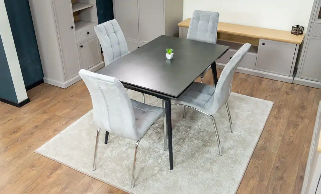 Set Masă Living Extensibilă DTM0101 Blat Ceramic Gri cu 4 Scaune Tapițate F630 Gri 6