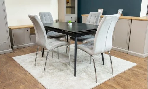 Set Masă Living Extensibilă DTM0101 Blat Ceramic Gri cu 4 Scaune Tapițate F630 Gri