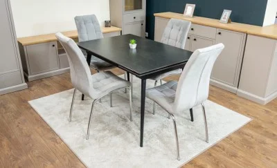 Set Masă Living Extensibilă DTM0101 Blat Ceramic Gri cu 4 Scaune Tapițate F630 Gri