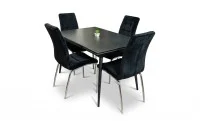 Set Masă Living Extensibilă DTM0101 Blat Ceramic Gri cu 4 Scaune Tapițate F630 Negre 1