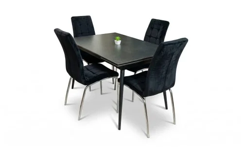 Set Masă Living Extensibilă DTM0101 Blat Ceramic Gri cu 4 Scaune Tapițate F630 Negre