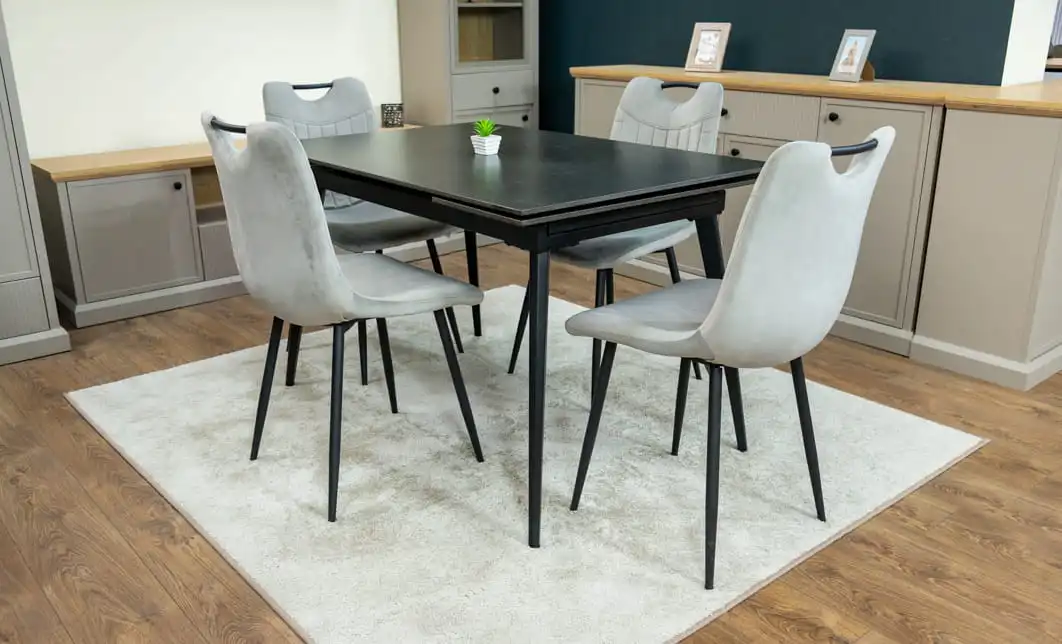 Set Masă Living Extensibilă DTM0101 Blat Ceramic Gri cu 4 Scaune Tapițate KJC0358 Gri 3