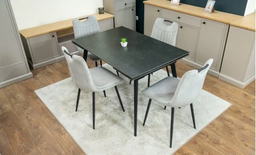 Set Masă Living Extensibilă DTM0101 Blat Ceramic Gri cu 4 Scaune Tapițate KJC0358 Gri