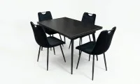 Set Masă Living Extensibilă DTM0101 Blat Ceramic Gri cu 4 Scaune Tapițate KJC0358 Negre