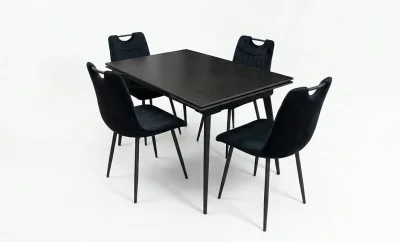 Set Masă Living Extensibilă DTM0101 Blat Ceramic Gri cu 4 Scaune Tapițate KJC0358 Negre
