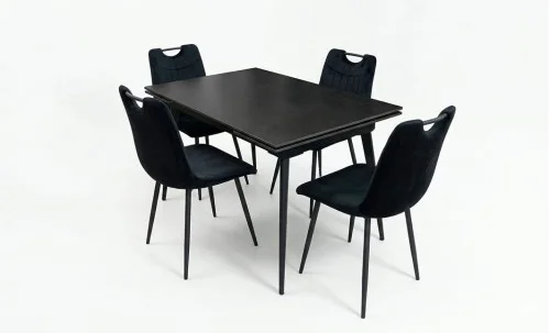 Set Masă Living Extensibilă DTM0101 Blat Ceramic Gri cu 4 Scaune Tapițate KJC0358 Negre