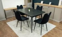 Set Masă Living Extensibilă DTM0101 Blat Ceramic Gri cu 4 Scaune Tapițate KJC0358 Negre