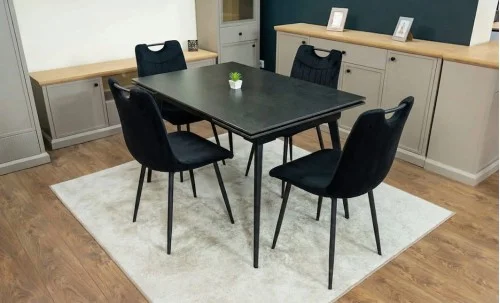 Set Masă Living Extensibilă DTM0101 Blat Ceramic Gri cu 4 Scaune Tapițate KJC0358 Negre