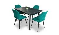 Set Masă Living Extensibilă DTM0101 Blat Ceramic Gri cu 4 Scaune Tapițate KJC104 Verzi 1