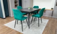 Set Masă Living Extensibilă DTM0101 Blat Ceramic Gri cu 4 Scaune Tapițate KJC104 Verzi 4