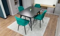 Set Masă Living Extensibilă DTM0101 Blat Ceramic Gri cu 4 Scaune Tapițate KJC104 Verzi 6