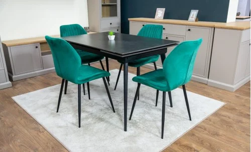 Set Masă Living Extensibilă DTM0101 Blat Ceramic Gri cu 4 Scaune Tapițate KJC104 Verzi