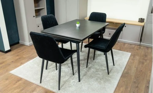Set Masă Living Extensibilă DTM0101 Blat Ceramic Gri cu 4 Scaune Tapițate KJC176 Negre