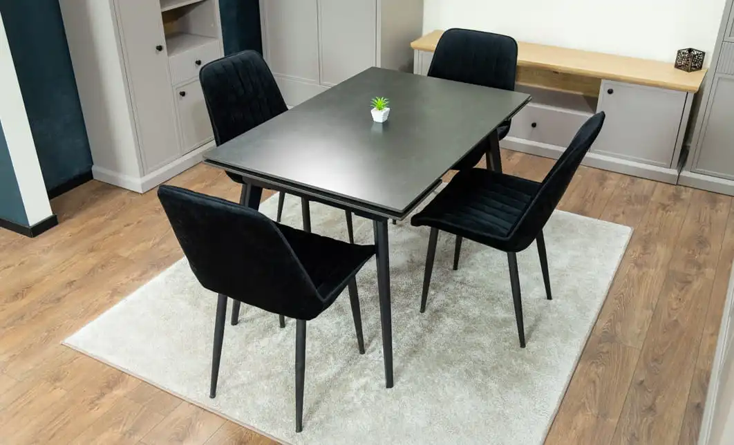 Set Masă Living Extensibilă DTM0101 Blat Ceramic Gri cu 4 Scaune Tapițate KJC176 Negre 6