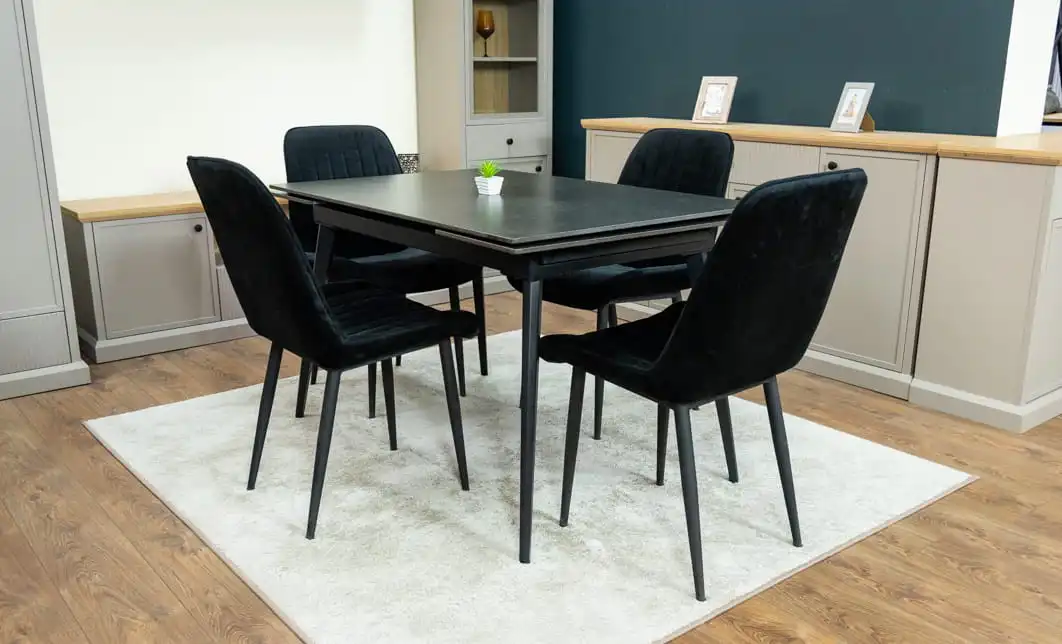 Set Masă Living Extensibilă DTM0101 Blat Ceramic Gri cu 4 Scaune Tapițate KJC176 Negre 4