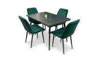 Set Masă Living Extensibilă DTM0101 Blat Ceramic Gri cu 4 Scaune Tapițate KJC176 Verzi