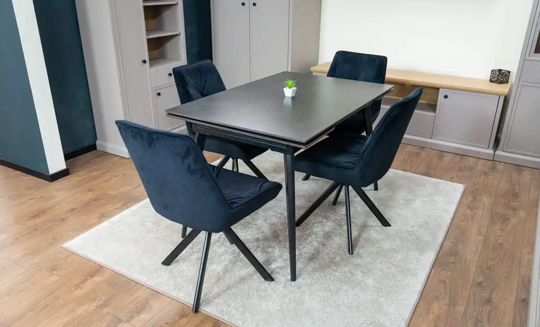 Set Masă Living Extensibilă DTM0101 Blat Ceramic Gri cu 4 Scaune Rotative KJC356 Negre 4