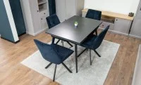 Set Masă Living Extensibilă DTM0101 Blat Ceramic Gri cu 4 Scaune Rotative KJC356 Negre 5