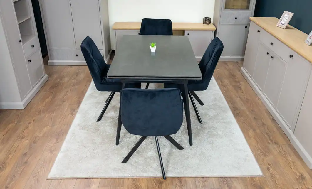 Set Masă Living Extensibilă DTM0101 Blat Ceramic Gri cu 4 Scaune Rotative KJC356 Negre 7