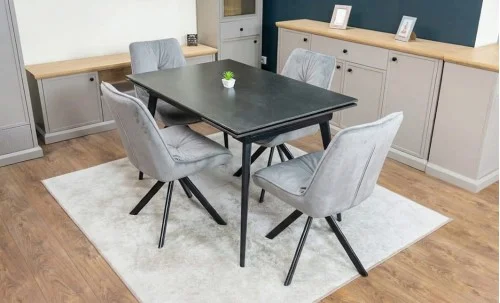 Set Masă Living Extensibilă DTM0101 Blat Ceramic Gri cu 4 Scaune Rotative KJC356 Gri