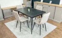 Set Masă Living Extensibilă DTM0101 Blat Ceramic Gri cu 4 Scaune Tapițate KJC37 Bej