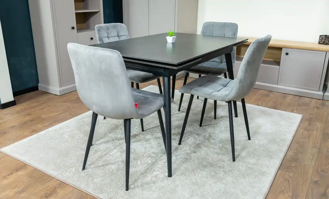 Set Masă Living Extensibilă DTM0101 Blat Ceramic Gri cu 4 Scaune Tapițate KJC37 Gri 3