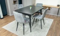 Set Masă Living Extensibilă DTM0101 Blat Ceramic Gri cu 4 Scaune Tapițate KJC37 Gri 5