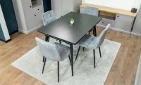 Set Masă Living Extensibilă DTM0101 Blat Ceramic Gri cu 4 Scaune Tapițate KJC37 Gri 6
