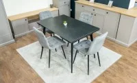 Set Masă Living Extensibilă DTM0101 Blat Ceramic Gri cu 4 Scaune Tapițate KJC37 Gri 2
