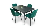 Set Masă Living Extensibilă DTM0101 Blat Ceramic Gri cu 4 Scaune Tapițate KJC37 Verzi 1
