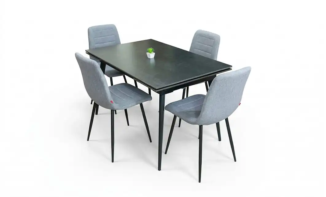 Set Masă Living Extensibilă DTM0101 Blat Ceramic Gri cu 4 Scaune Tapițate KJC5341 Gri 1