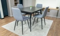 Set Masă Living Extensibilă DTM0101 Blat Ceramic Gri cu 4 Scaune Tapițate KJC5341 Gri 4