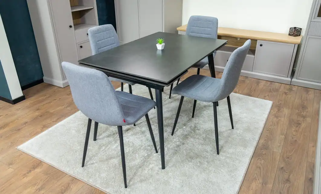 Set Masă Living Extensibilă DTM0101 Blat Ceramic Gri cu 4 Scaune Tapițate KJC5341 Gri 5