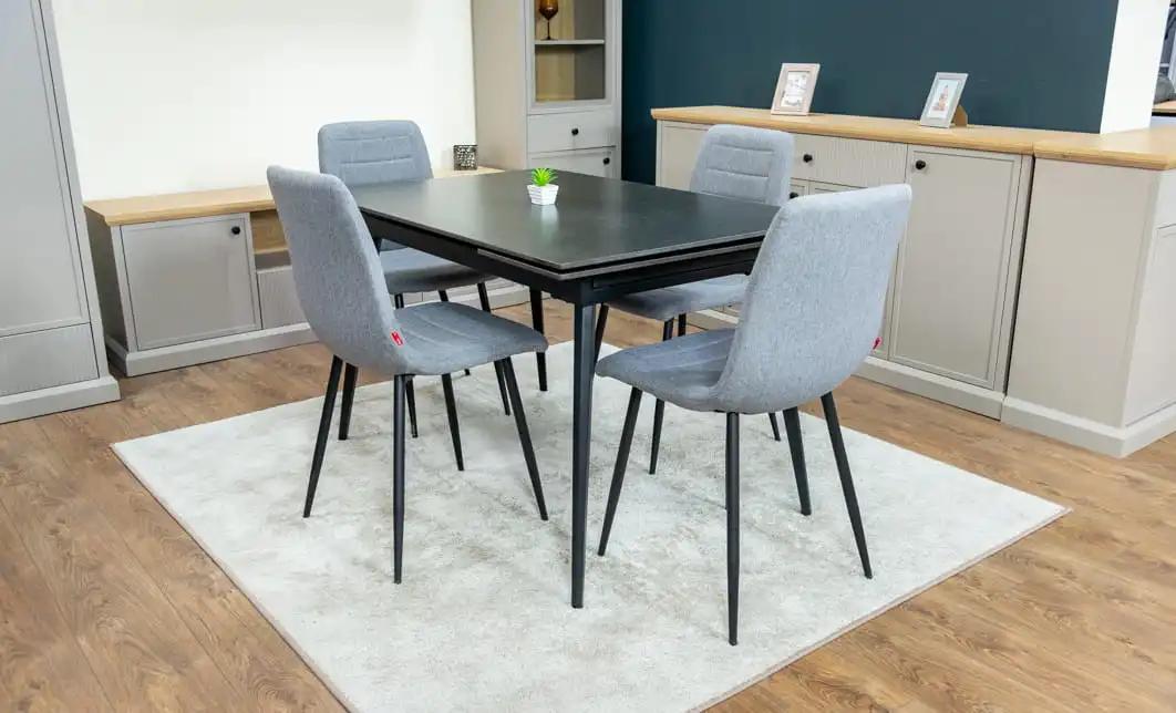 Set Masă Living Extensibilă DTM0101 Blat Ceramic Gri cu 4 Scaune Tapițate KJC5341 Gri 3