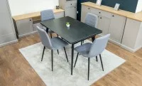 Set Masă Living Extensibilă DTM0101 Blat Ceramic Gri cu 4 Scaune Tapițate KJC5341 Gri 2
