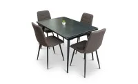 Set Masă Living Extensibilă DTM0101 Blat Ceramic Gri cu 4 Scaune Tapițate KJC5341 Maro 1