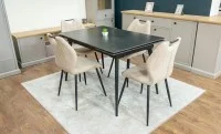 Set Masă Living Extensibilă DTM0101 Blat Ceramic Gri cu 4 Scaune Tapițate MC06 Bej