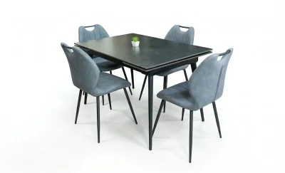 Set Masă Living Extensibilă DTM0101 Blat Ceramic Gri cu 4 Scaune Tapițate MC06 Gri
